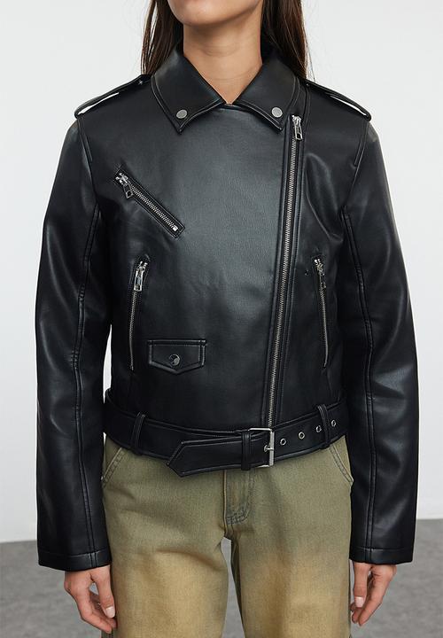 Trendyol - Regular faux leather biker jacket - black