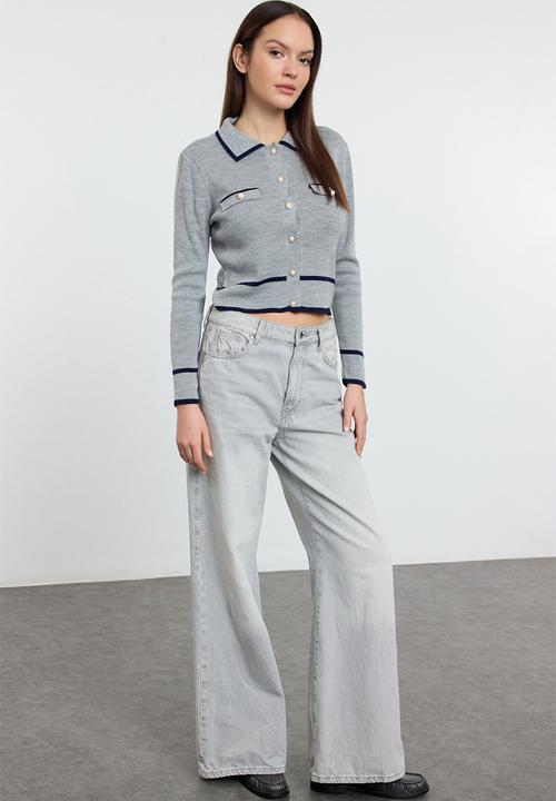 Trendyol - Colour block collar neck knitted - grey