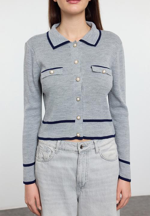 Trendyol - Colour block collar neck knitted - grey
