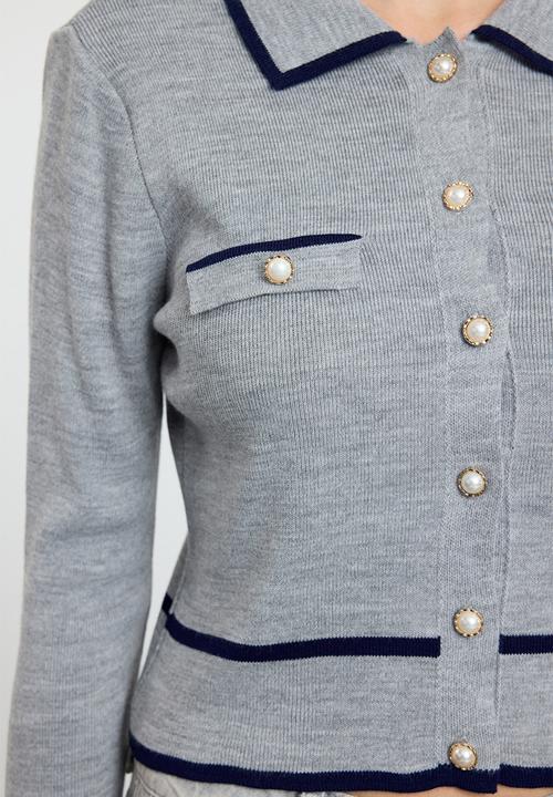 Trendyol - Colour block collar neck knitted - grey
