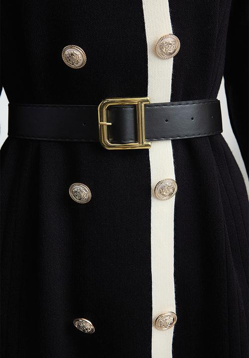 Trendyol - Belted buttoned knit color block - black 