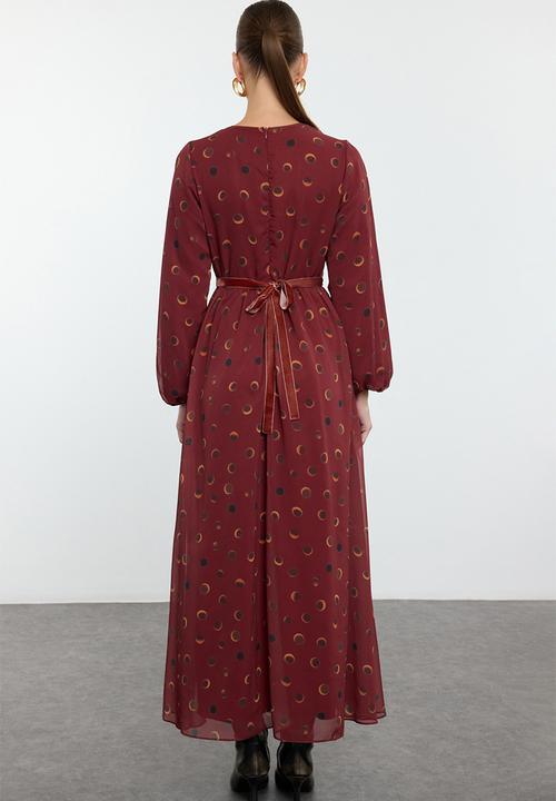 Trendyol - Chiffon Stripe Detailed Patterned Woven - Burgundy