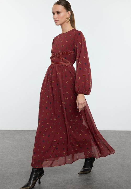 Trendyol - Chiffon Stripe Detailed Patterned Woven - Burgundy