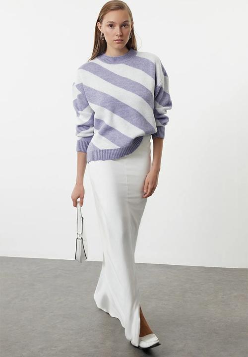 Trendyol - Striped knitted sweater - lilac