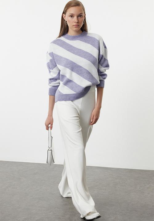 Trendyol - Striped knitted sweater - lilac