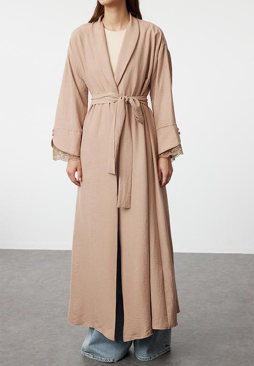 Trendyol - Cuff Lace Detailed Woven Cap & Abaya - Beige