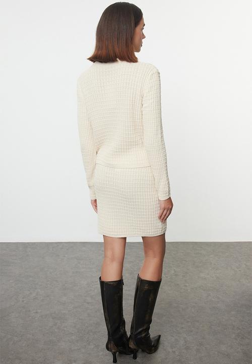 Trendyol - Heart buttoned knitwear top-bottom set - stone 