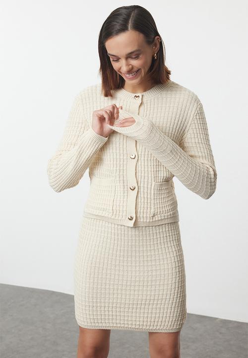 Trendyol - Heart buttoned knitwear top-bottom set - stone 