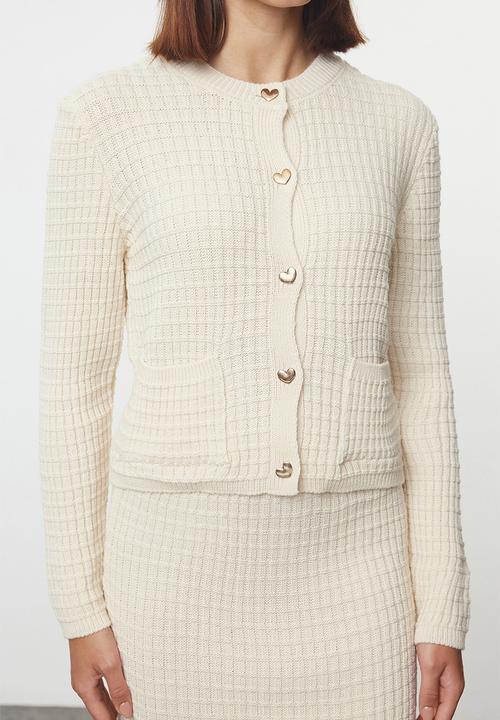 Trendyol - Heart buttoned knitwear top-bottom set - stone 