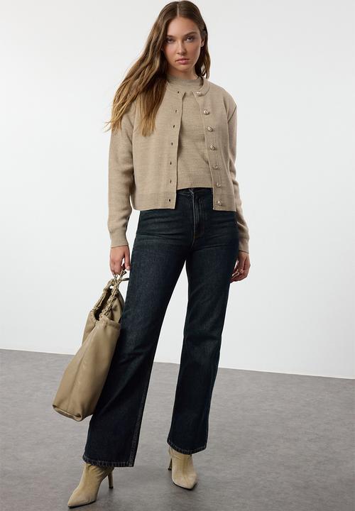 Trendyol - Basic blouse-cardigan set knitwear - stone