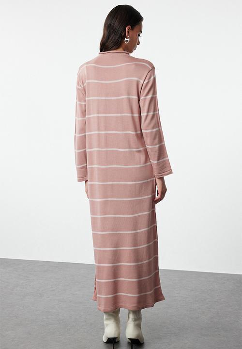 Trendyol - Stand collar striped knit - dusty rose