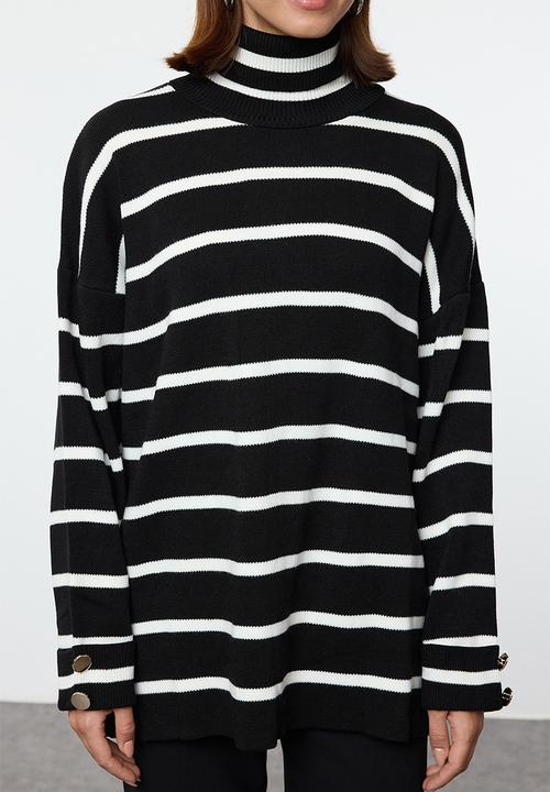 Trendyol - Turtleneck striped basic sweater - black  