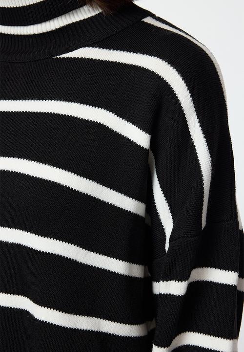 Trendyol - Turtleneck striped basic sweater - black  