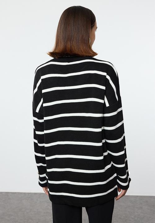 Trendyol - Turtleneck striped basic sweater - black  