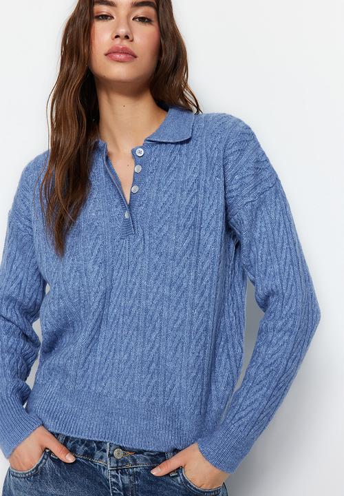 Trendyol - Wide fit soft textured knitwear sweater - blue 