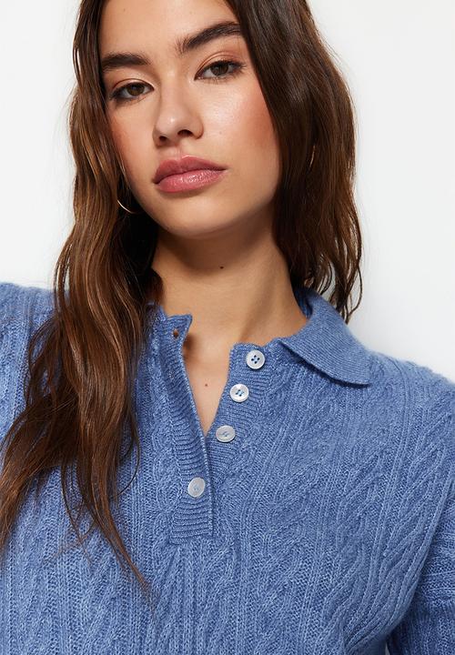 Trendyol - Wide fit soft textured knitwear sweater - blue 