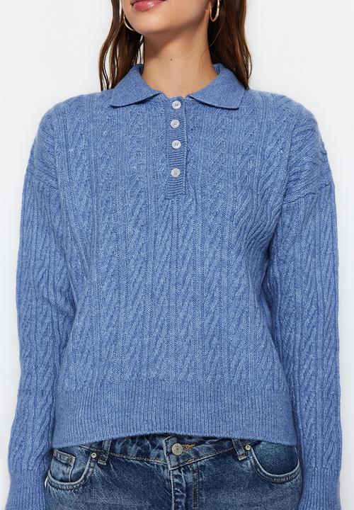 Trendyol - Wide fit soft textured knitwear sweater - blue 