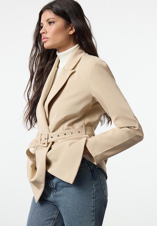 Trendyol - Belted woven blazer jacket - beige 