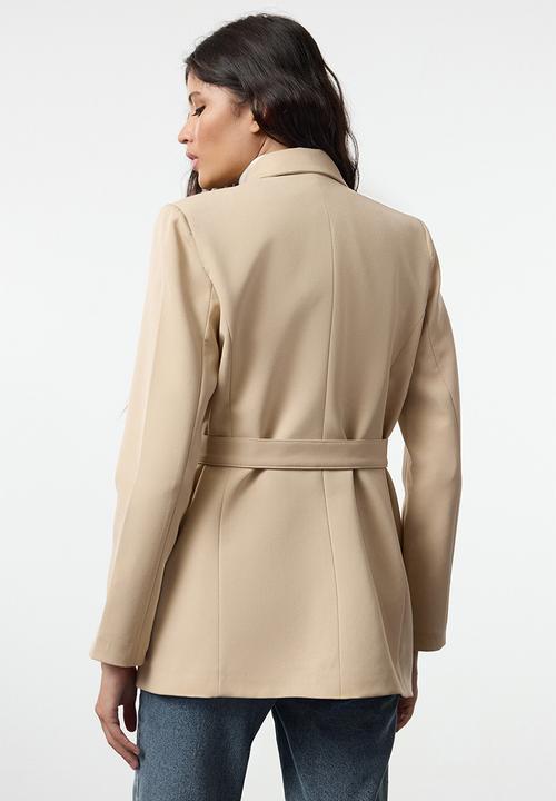 Trendyol - Belted woven blazer jacket - beige 