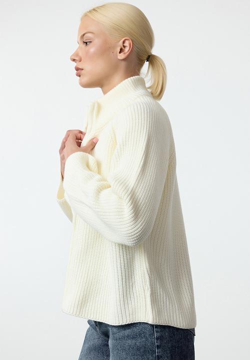 Trendyol - Basic zippered stand collar knitwear - ecru