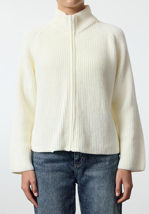 Trendyol - Basic zippered stand collar knitwear - ecru