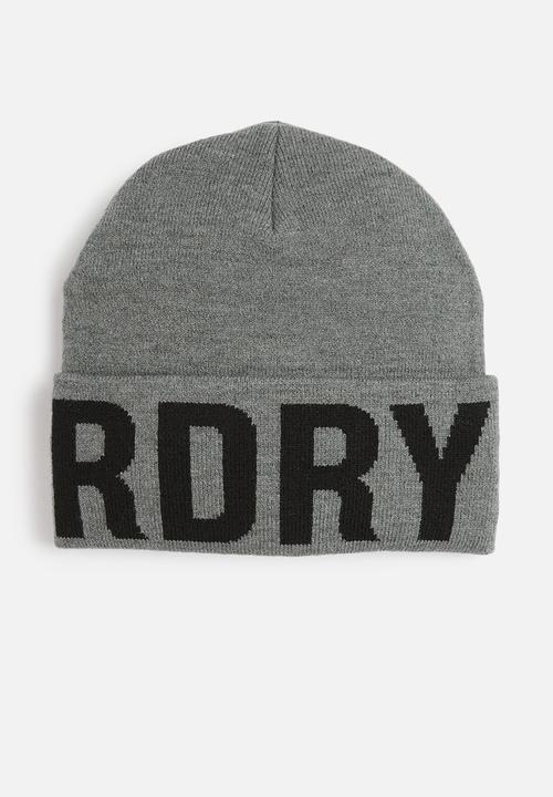 Superdry. - Branded Knitted Beanie Hat - Rock Grey Marl
