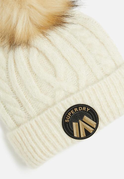 Superdry. - Cable Luxe Knit Beanie Hat - Oatmeal White