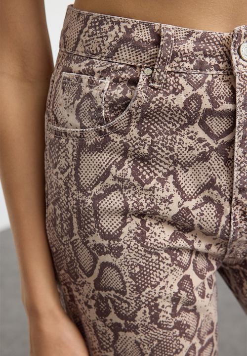 Trendyol - Multicolored animal print brown high waist wide leg jeans