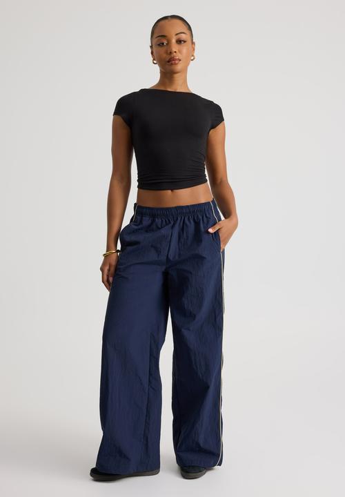 Factorie - Freya Wide Leg  Woven Sporty Trackpant - Navy Blazer