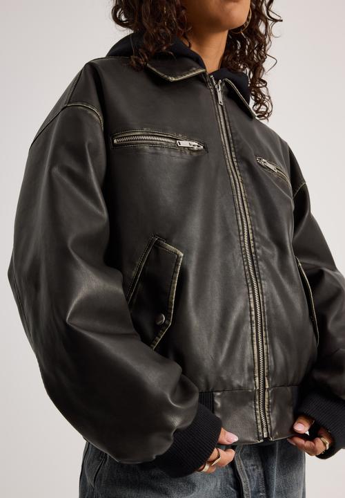 Factorie - Maxwell Pu Bomber Jacket - Washed Black