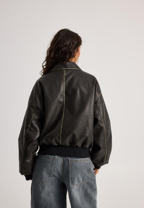 Factorie - Maxwell Pu Bomber Jacket - Washed Black
