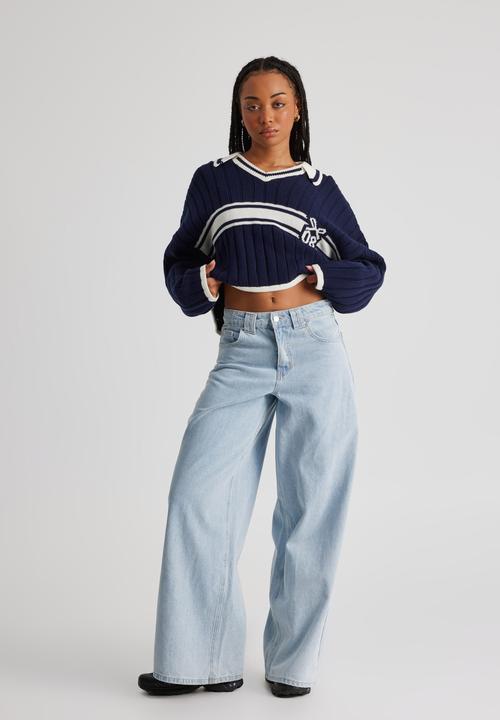 Factorie - Sara Polo Knit Crop Jumper - Navy Blazer/Off White