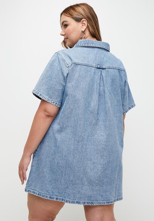 Cotton On - Plus Original Denim Mini Dress - Cleanwater Blue