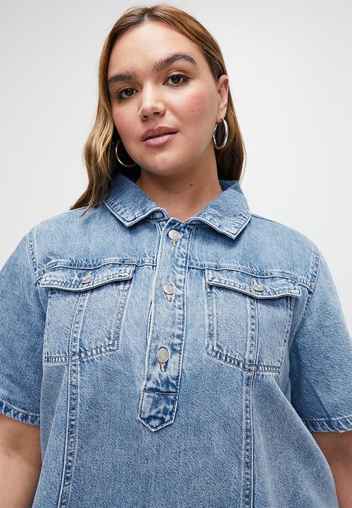 Cotton On - Plus Original Denim Mini Dress - Cleanwater Blue