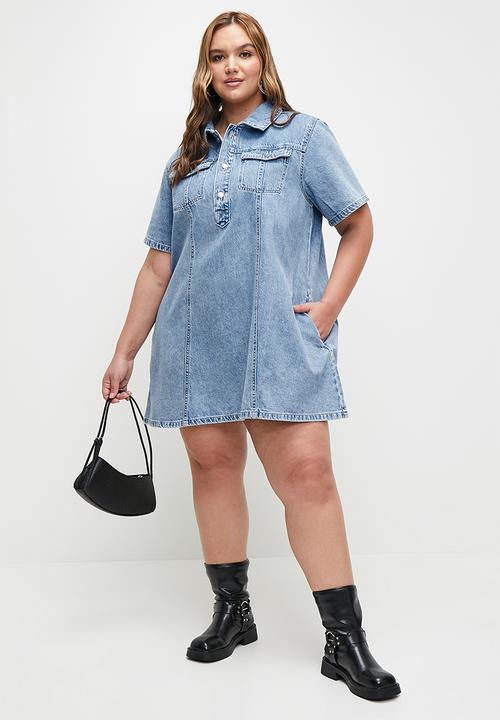 Cotton On - Plus Original Denim Mini Dress - Cleanwater Blue