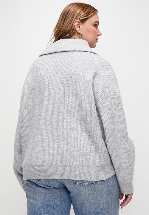 Cotton On - Plus Luxe Half Zip Pullover - Grey Marle
