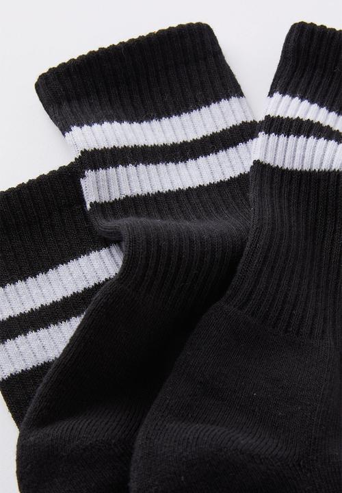 Cotton On - 3 Pack Essential Socks - Black/Sport Stripe