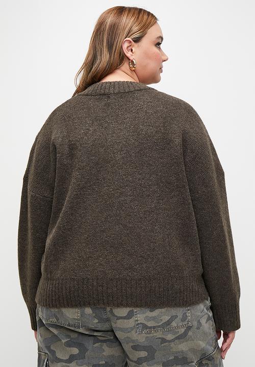 Cotton On - Plus Luxe Zip Through Knit Bomber - Dark Oak