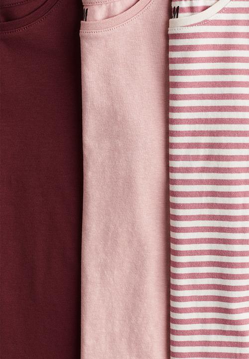 H&M - 3-Pack long-sleeved tops - light pink striped