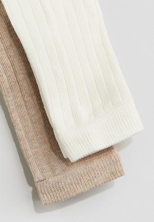 H&M - 2-Pack ribbed footless tights - beige white 