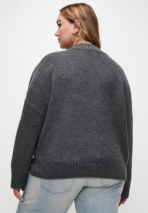 Cotton On - Plus Luxe Zip Through Knit Bomber - Dark Grey Marle