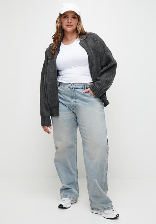 Cotton On - Plus Luxe Zip Through Knit Bomber - Dark Grey Marle