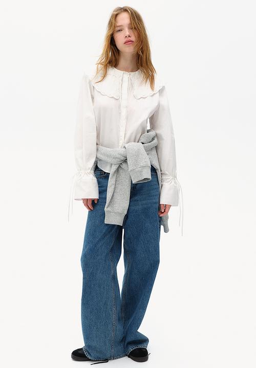 H&M - Broderie anglaise-detail poplin blouse - white