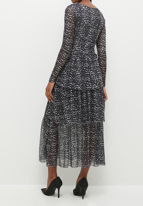 Stella Morgan - Animal Printed Tiered Layered Dress - Grey