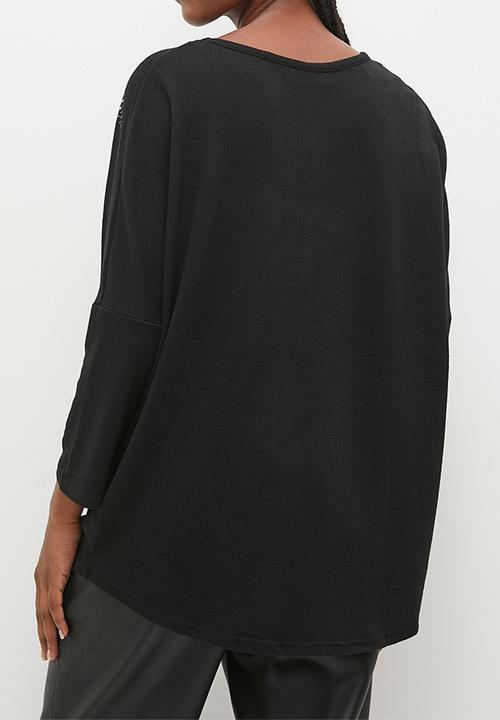 Stella Morgan - Embellished Front Knit Top - Black