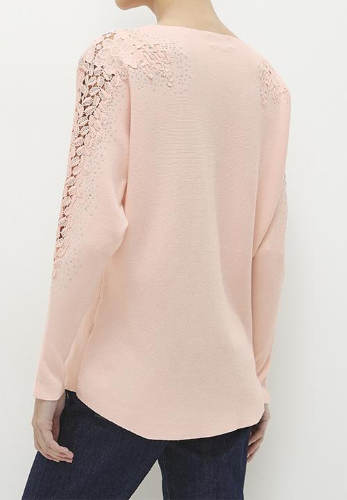 Stella Morgan - Leafy Lace Shoulder Inset Jersey - Pink