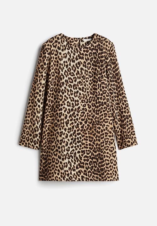 H&M - Shoulder-pad dress - beige leopard print
