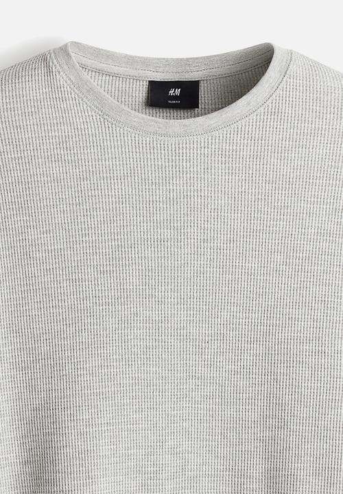 H&M - Slim fit waffled jersey top -  light grey 