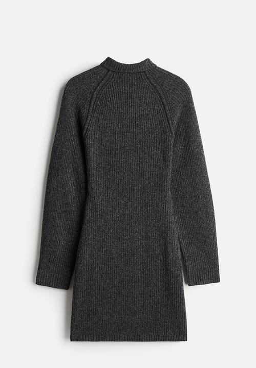 Rib-knit turtleneck dress - dark grey marl - 1246586003