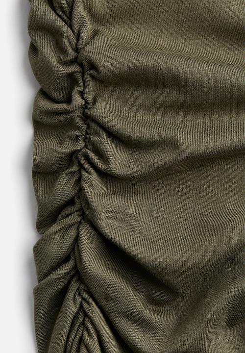 H&M - Gathered jersey top - dark khaki green